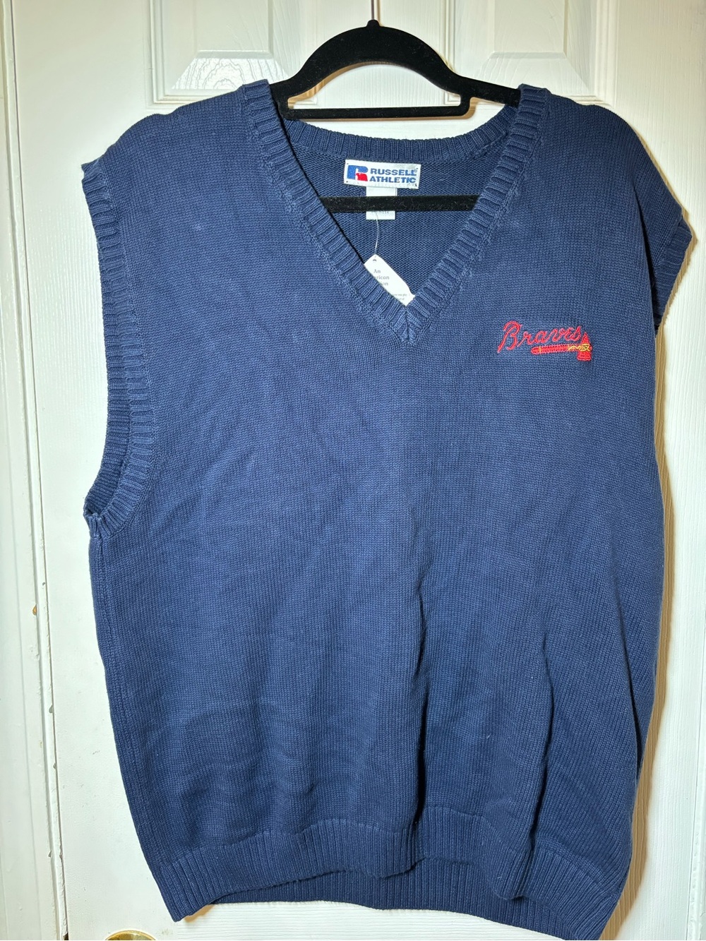 Russell Athletic Navy‎ V-Neck Sleeveless Sweater Vest - Braves Embroidery